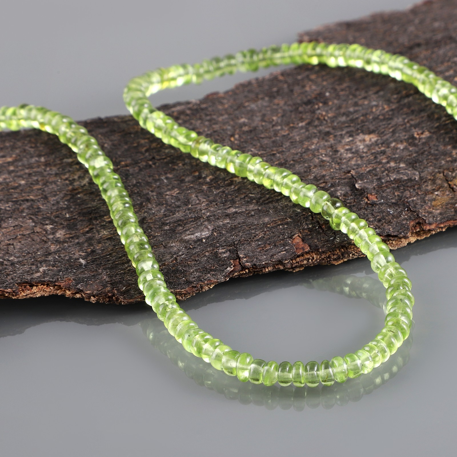 Natural Green Peridot Stone Beaded Handmade Necklace Smooth Roundel 925 Silver