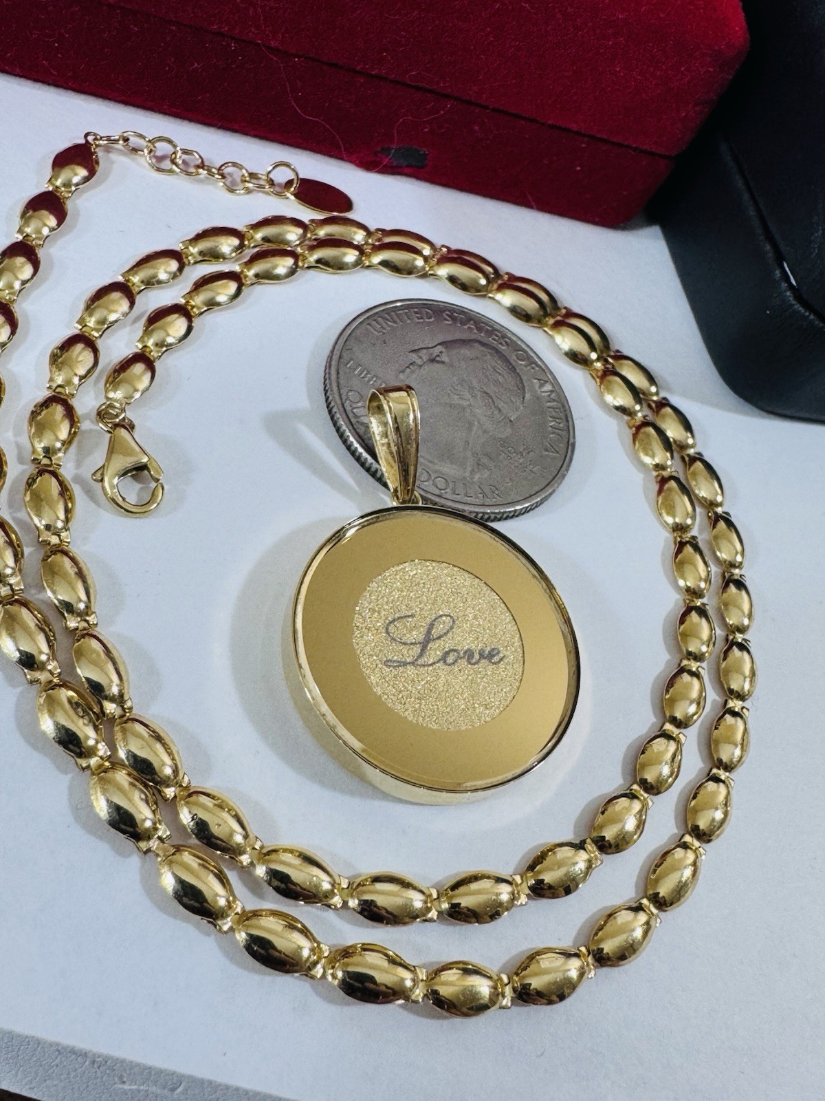 K18 Japan Gold Round Blue Love Pendant Necklace 17/17.5” Long 15g 4mm