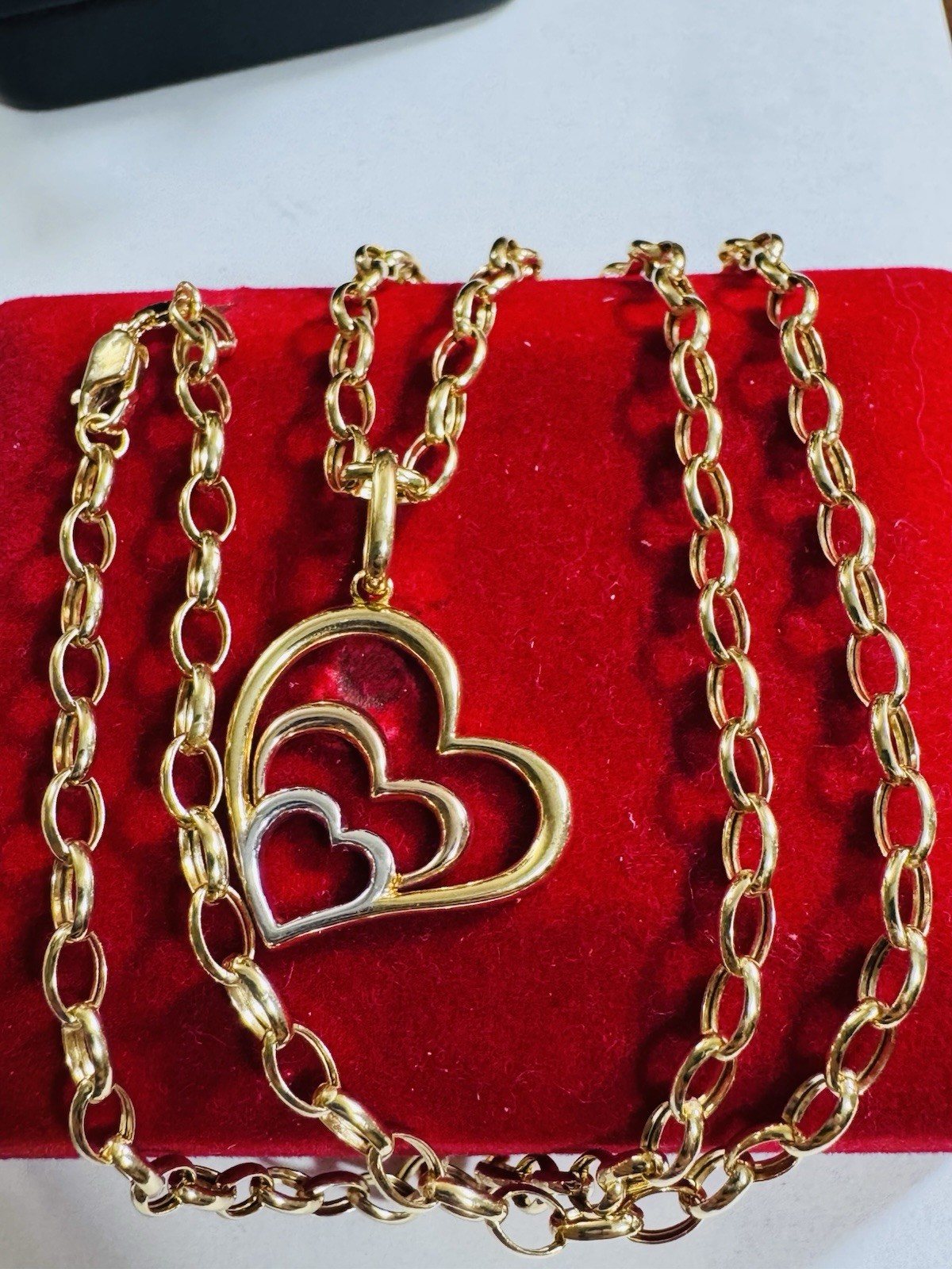 18K 750 Real Find Pure Tricolor Gold Heart Necklace 19.7/20” Inch Long 6.7g 4mm