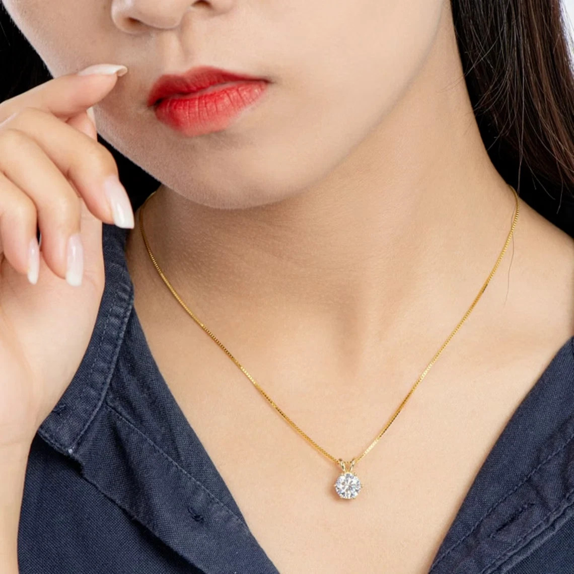 2CT Round Cut White Diamond Solitaire Pendant Necklace 14k Yellow Gold Plated