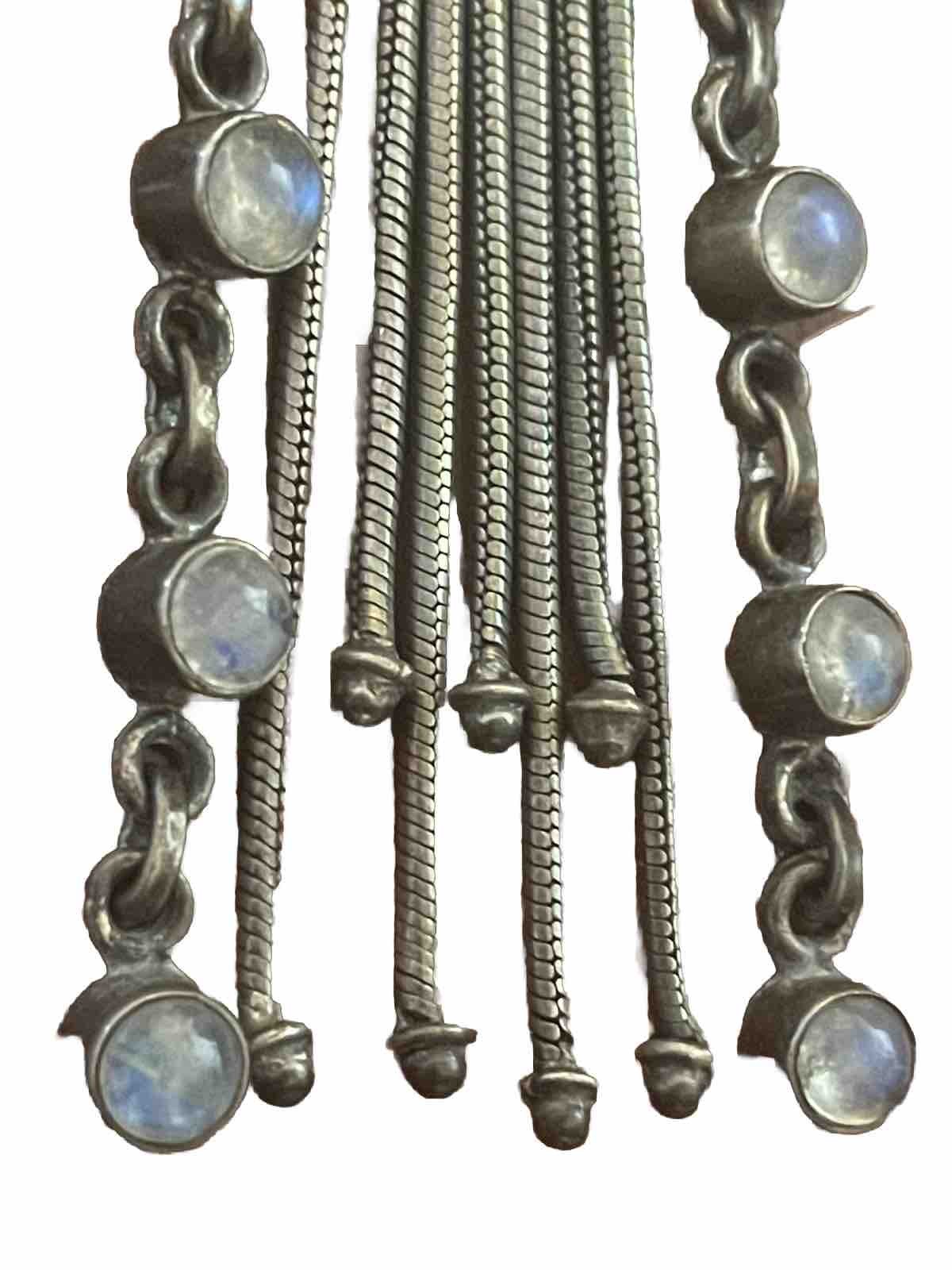 Sterling Silver 925 Necklace & 4 Inch Pendant Rainbow Moonstone Dangle Tassel