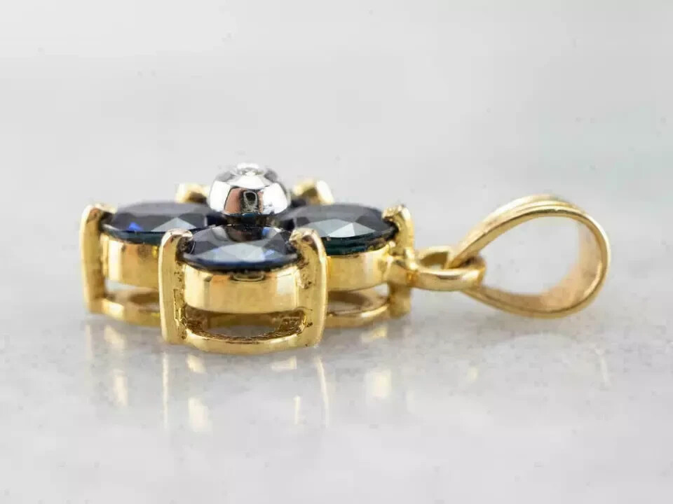 2.70Ct Oval Cut Blue Sapphire Diamond Pendant With Chain 14K Yellow Gold Finish