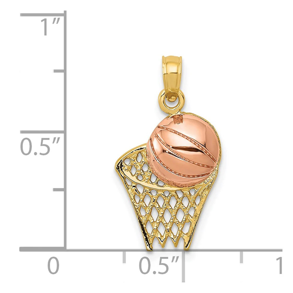 10K / 14K Two-Tone Basketball Hoop With Ball Pendant