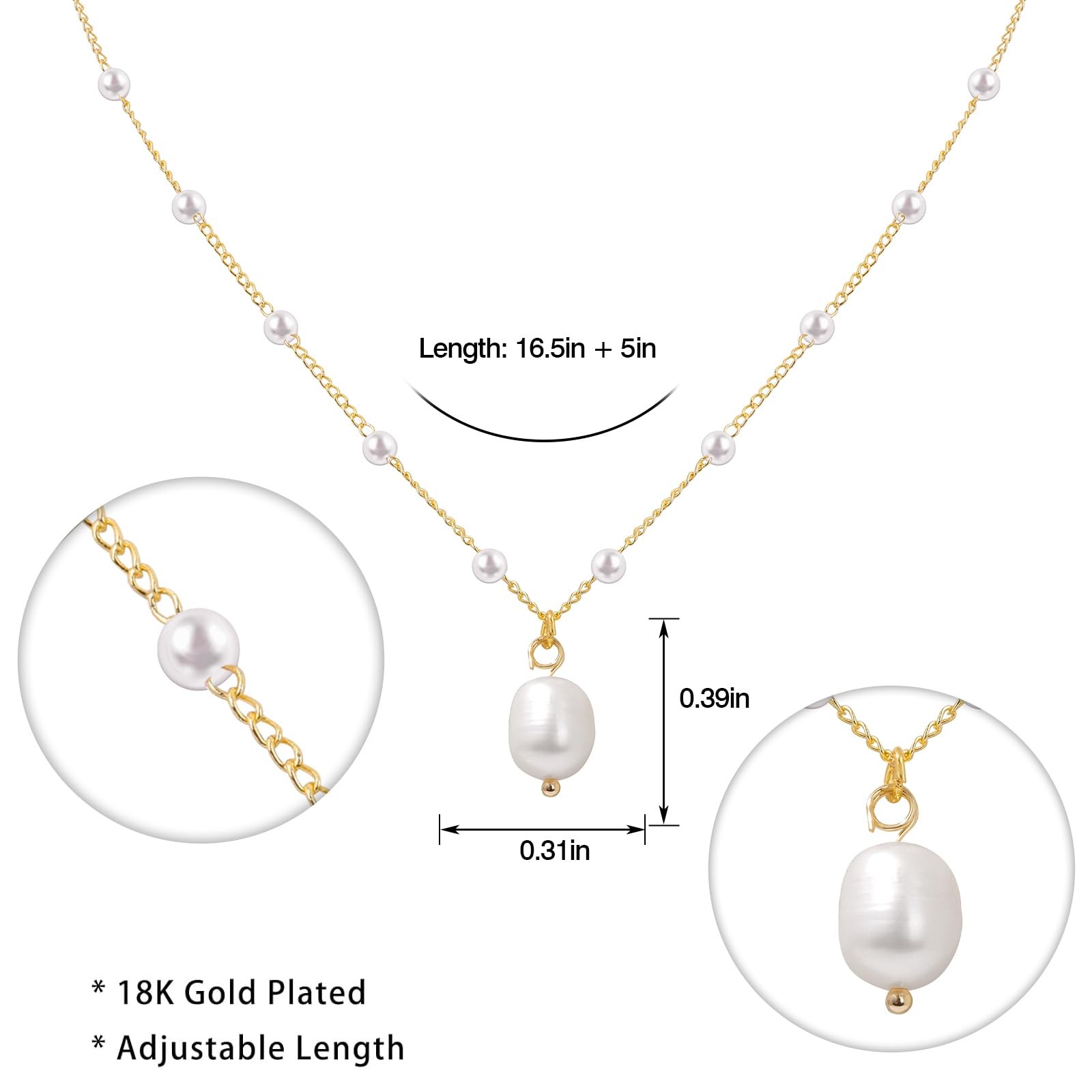 Cute Pearl Necklace for Women 18K Gold Plated Pearl Chain Charm Choker Necklaces