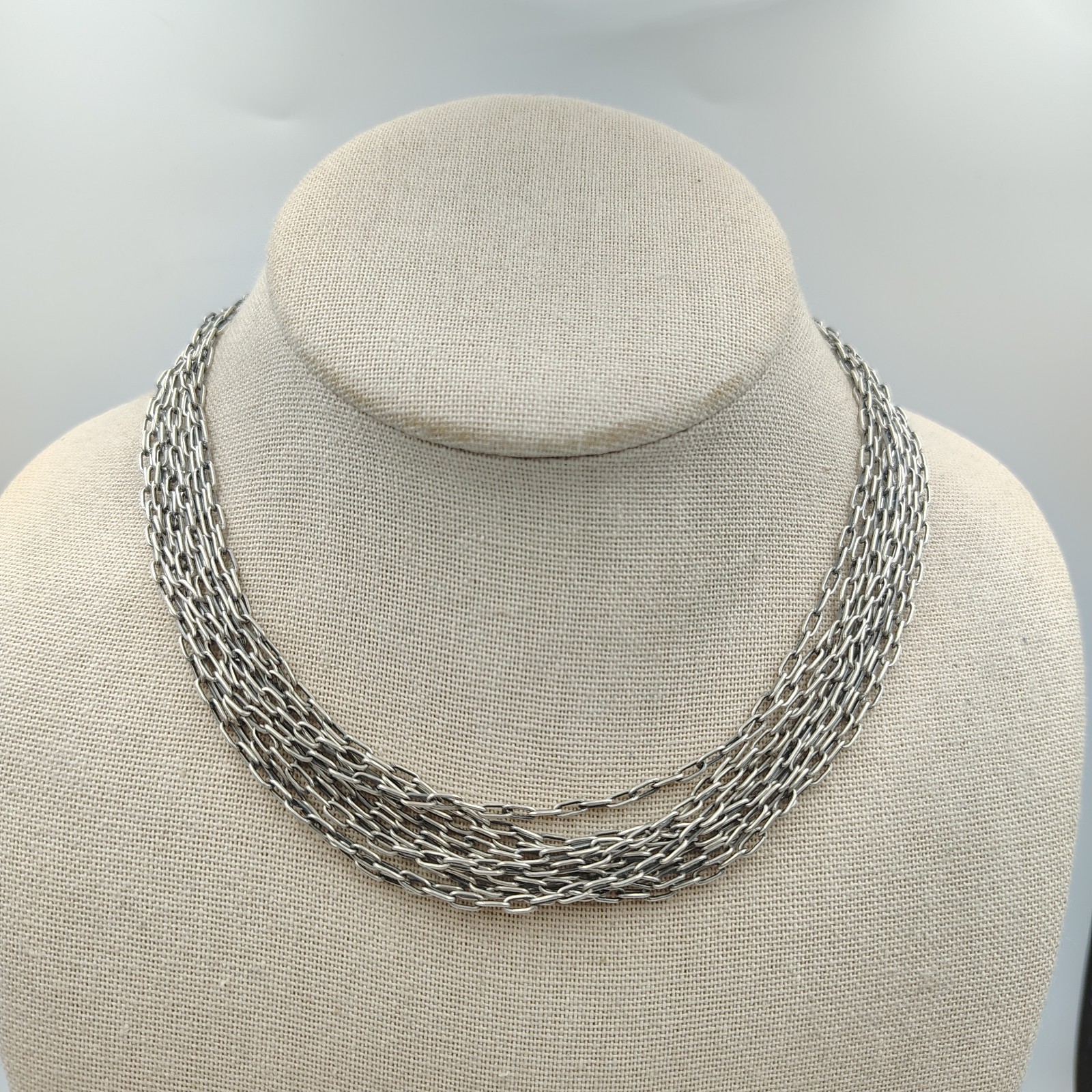 Samuel B Behnam Sterling Silver 925 10 Strand Paper Clips Link Necklace 20″