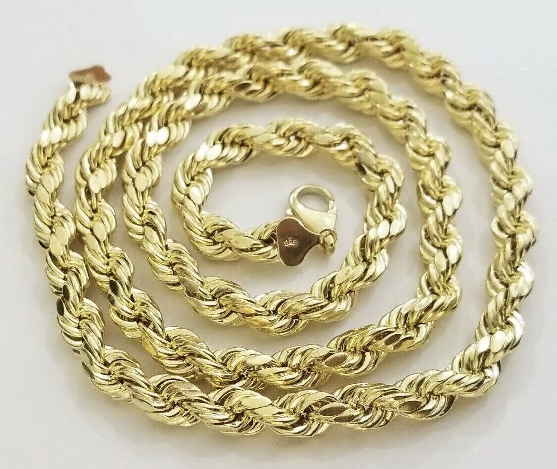 Certified 10K Yellow Gold Rope Chain Necklace 9mm 30” Men’s 10K Diamond Cut