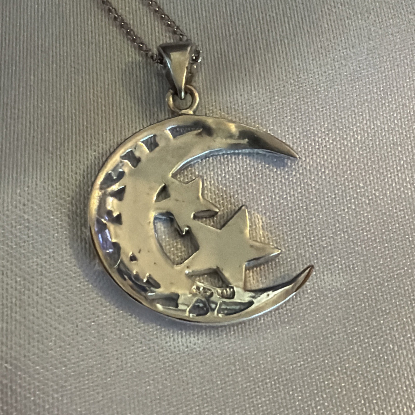 Crescent Moon & Star Marcasite Sterling Silver 925 Celestial Necklace Pendant