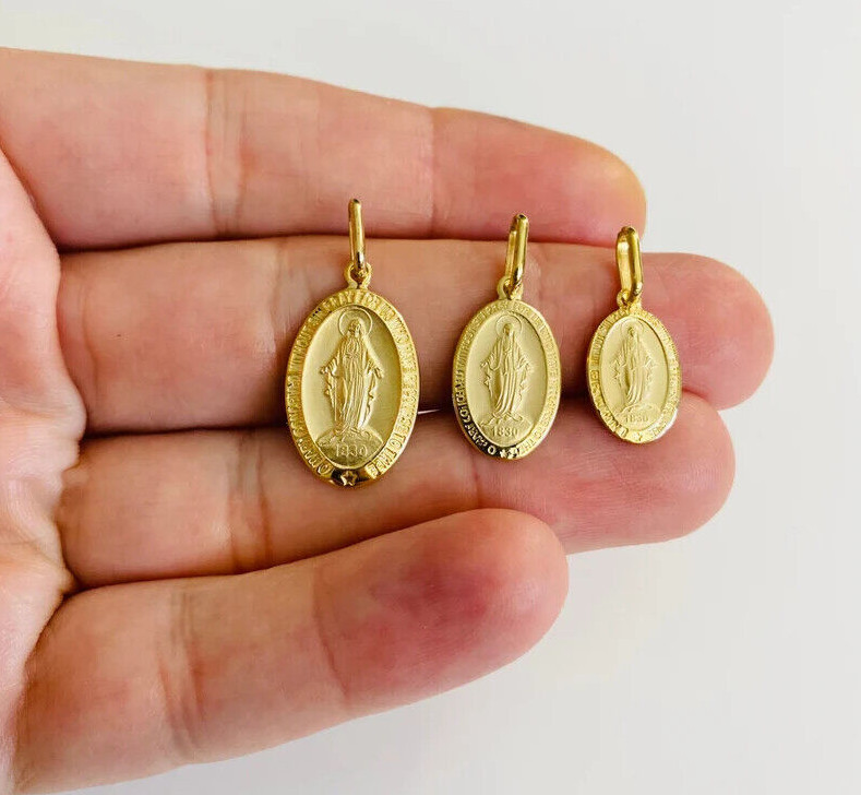 14K SOLID GOLD MIRACULOUS VIRGIN MARY MEDAL, 14K GOLD MIRACULOUS PENDANT- PT276