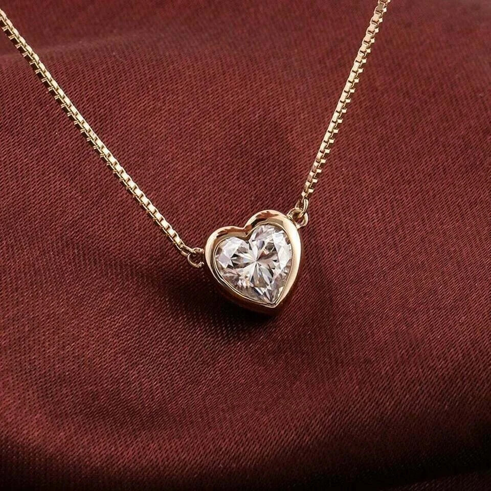 2.00Ct Heart Cut VVS1 Diamond Solitaire Bezel Set Pendant 14k Rose Gold Finish