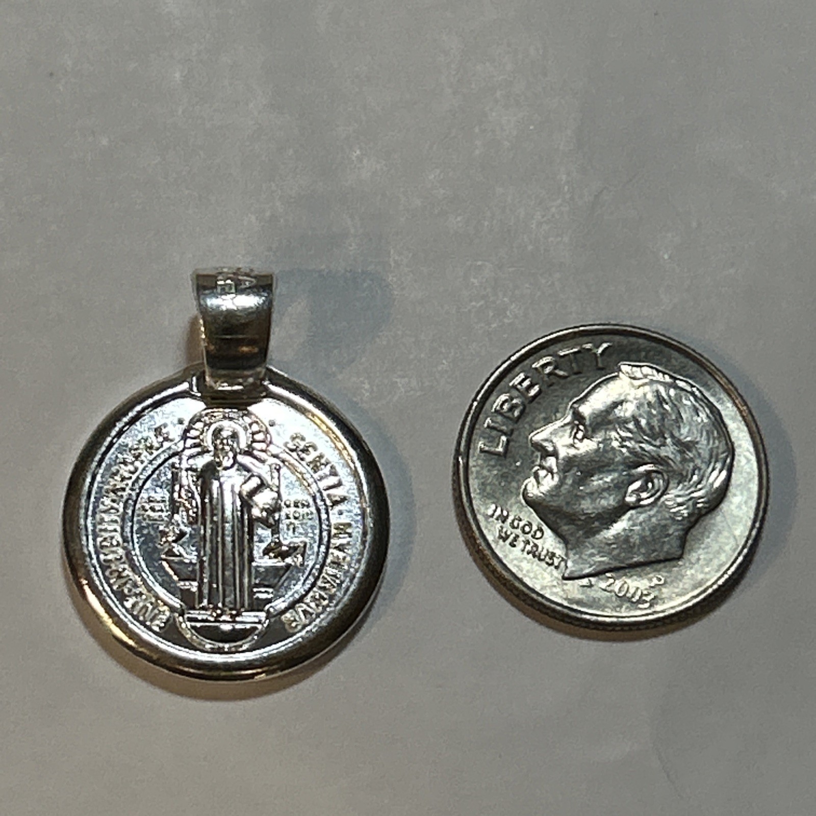 925 Sterling Silver Saint Benedict Medal Round Pendant 2 Sided Prayers NEW Solid