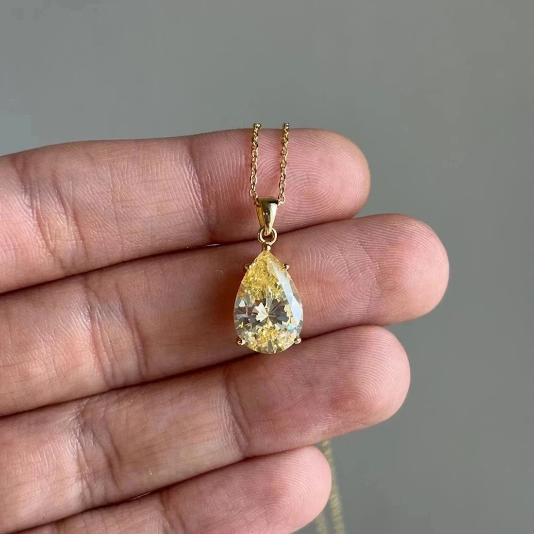 5 Ct Certified Lab created Yellow Diamond Solitaire Pendant Pear Cut 925 Sliver