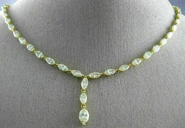 14Ct Marquise Cut Lab Created Diamond Tennis Necklace 14K Yellow Gold Plated 18″
