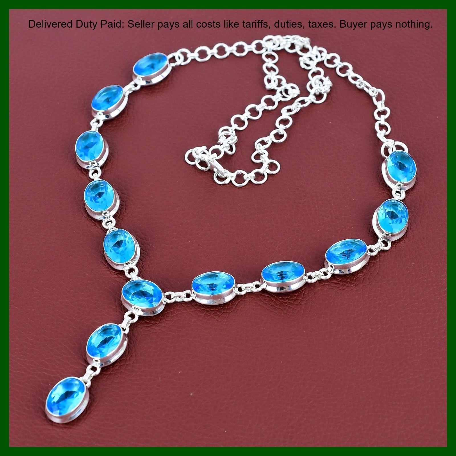 Valentines Sale 925 Silver Swiss Blue Topaz Stone Wedding Chain Trendy Necklace