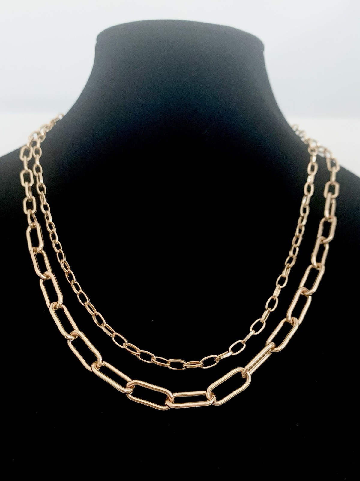 C1946 Gold Tone Double Paper Clip Chain Necklace 21.5” FREE SHIPPING