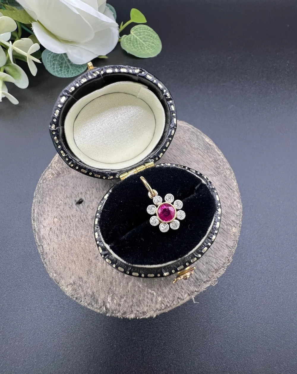 2Ct Lab Created Diamond Ruby women’s Daisy Pendant 14K White Gold Plated