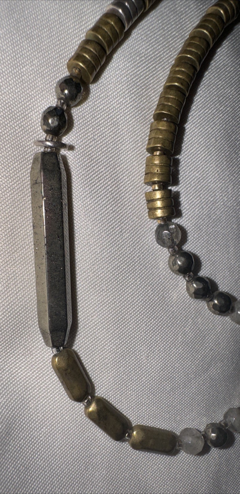 Silpada Show Your Metal Silver Brass Pyrite Labradorite Necklace 30” 46g N3104