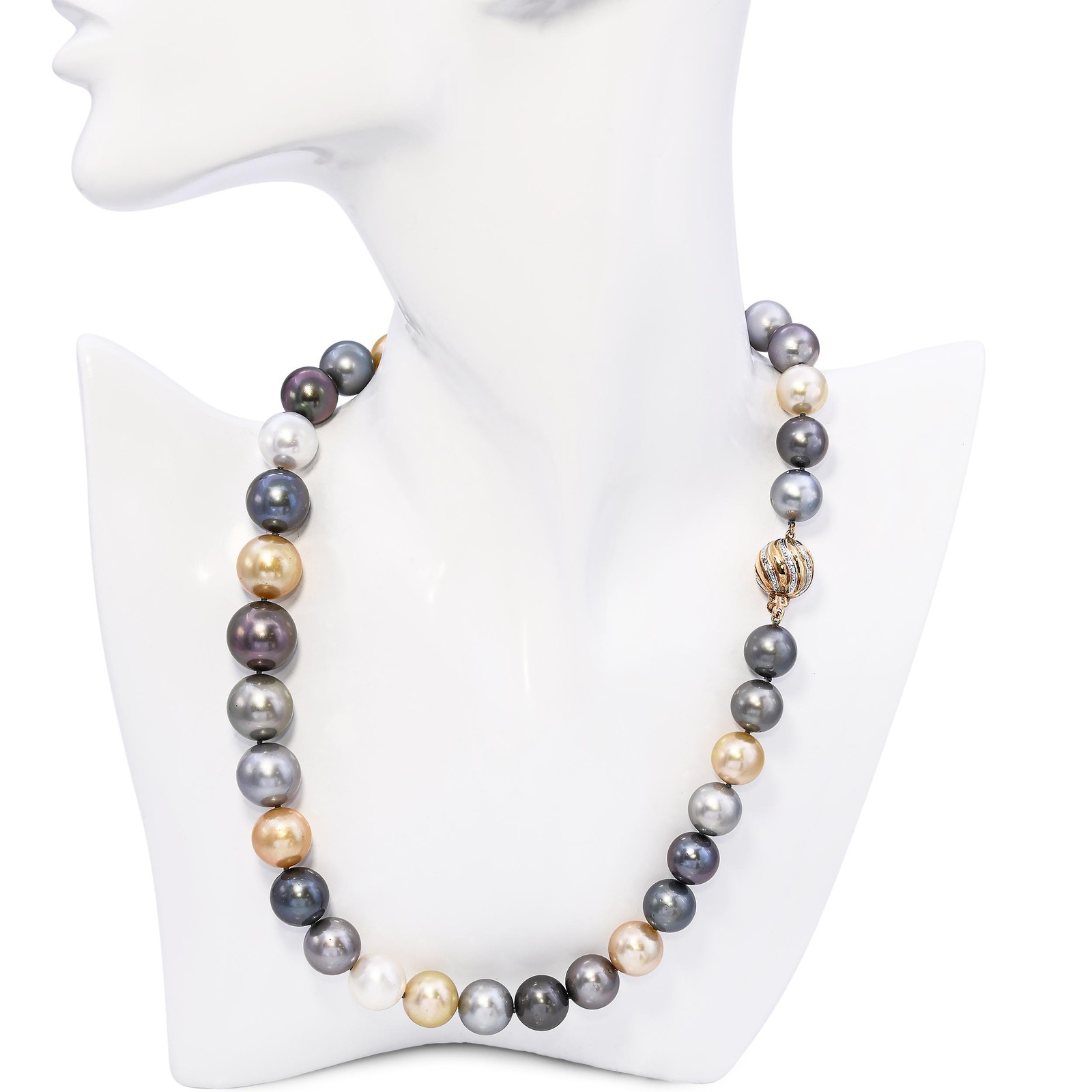 Vintage 14k Gold Graduated Multicolor South Sea Pearl Strand Necklace