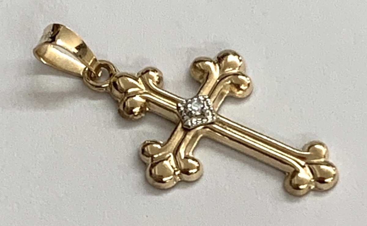14K Yellow Gold Diamond Danty Detailed Cross .6G
