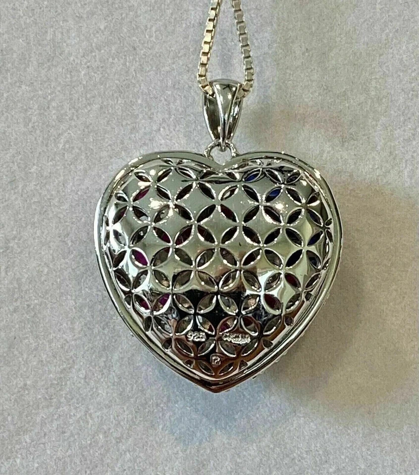 2Ctw Round Lab Created Blue Sapphire & Ruby Pendant 14k White Gold Plated Silver