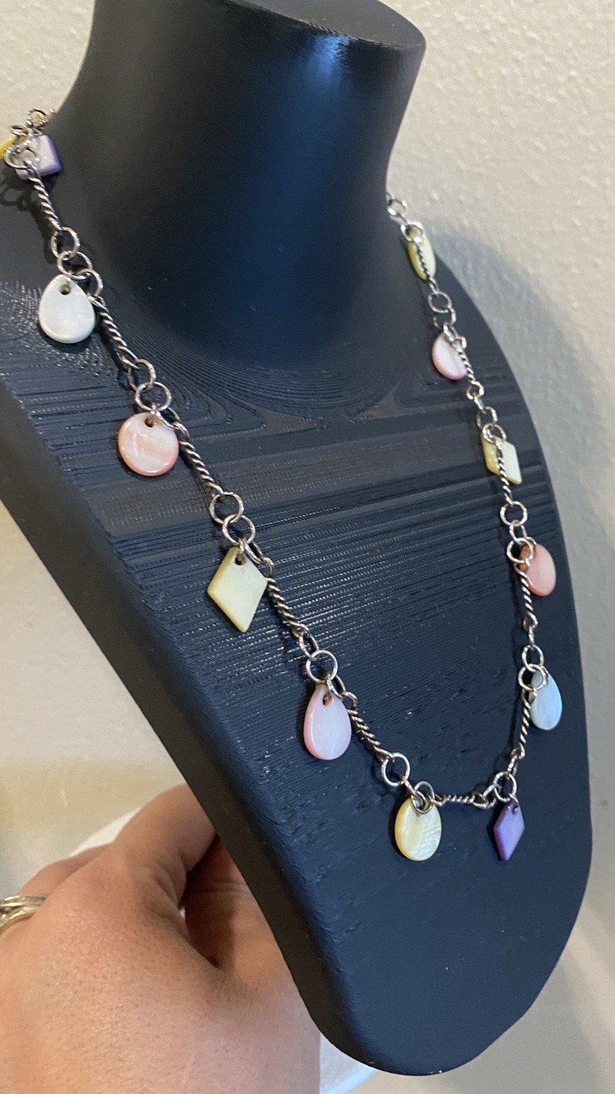 Multi Pastel Color Stone Sterling Silver Necklace Unsigned