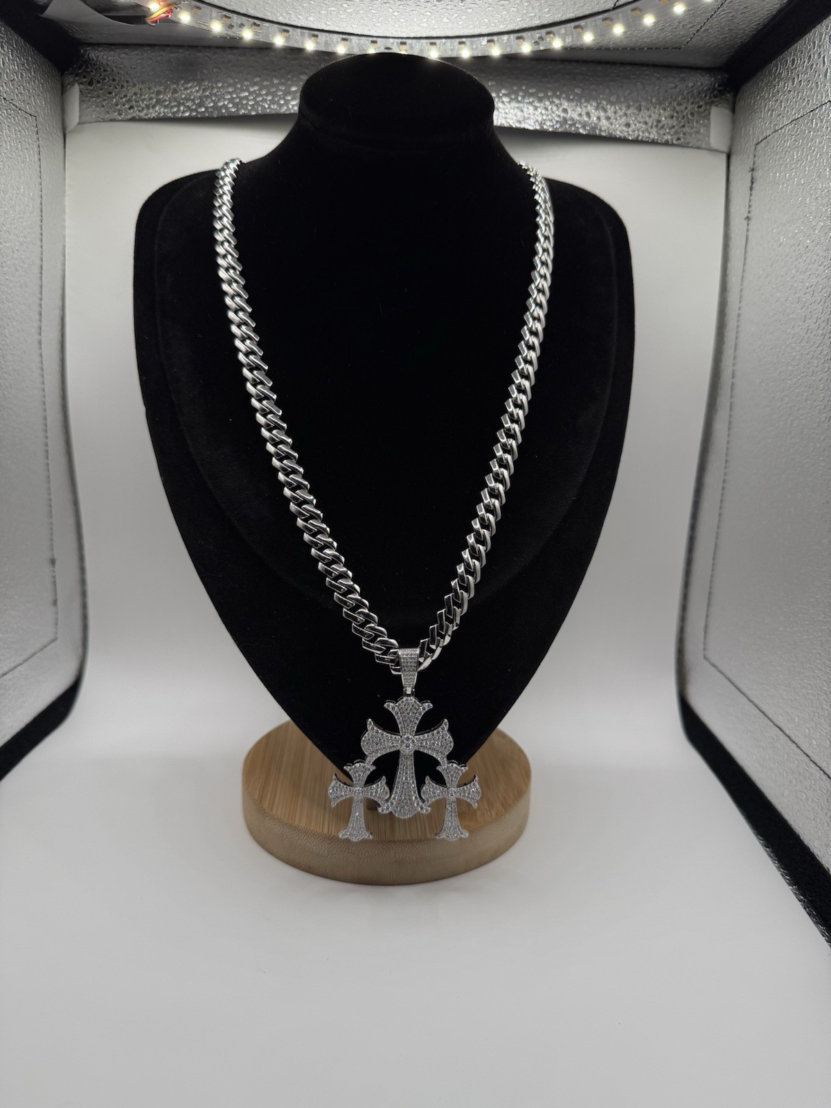 9mm 22 Rhodium Miami Cuban Heavy Chain Sterling Silver W Moissanite Pendant 22″