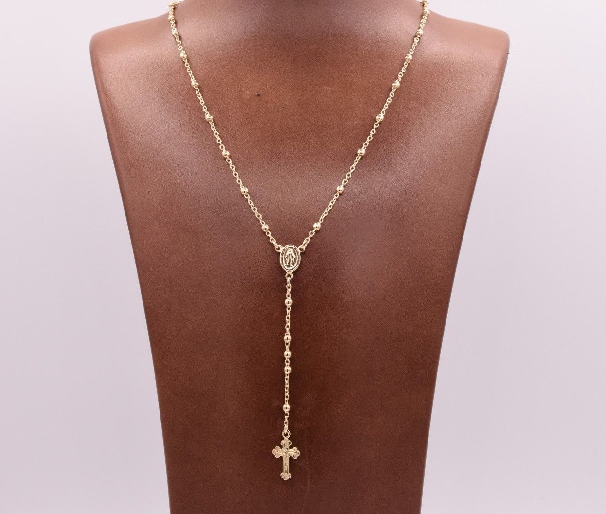 3mm Rosary Shiny Chain Necklace 14K Yellow Gold Plated Silver Italian ALL SIZES