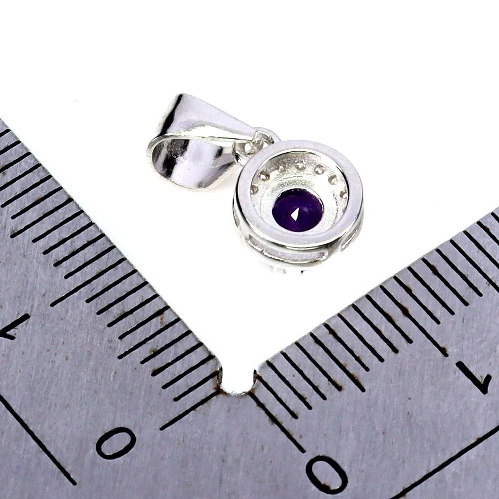 Natural Round Purple Amethyst Halo Pendant Charm 925 Sterling Silver 14K Plated