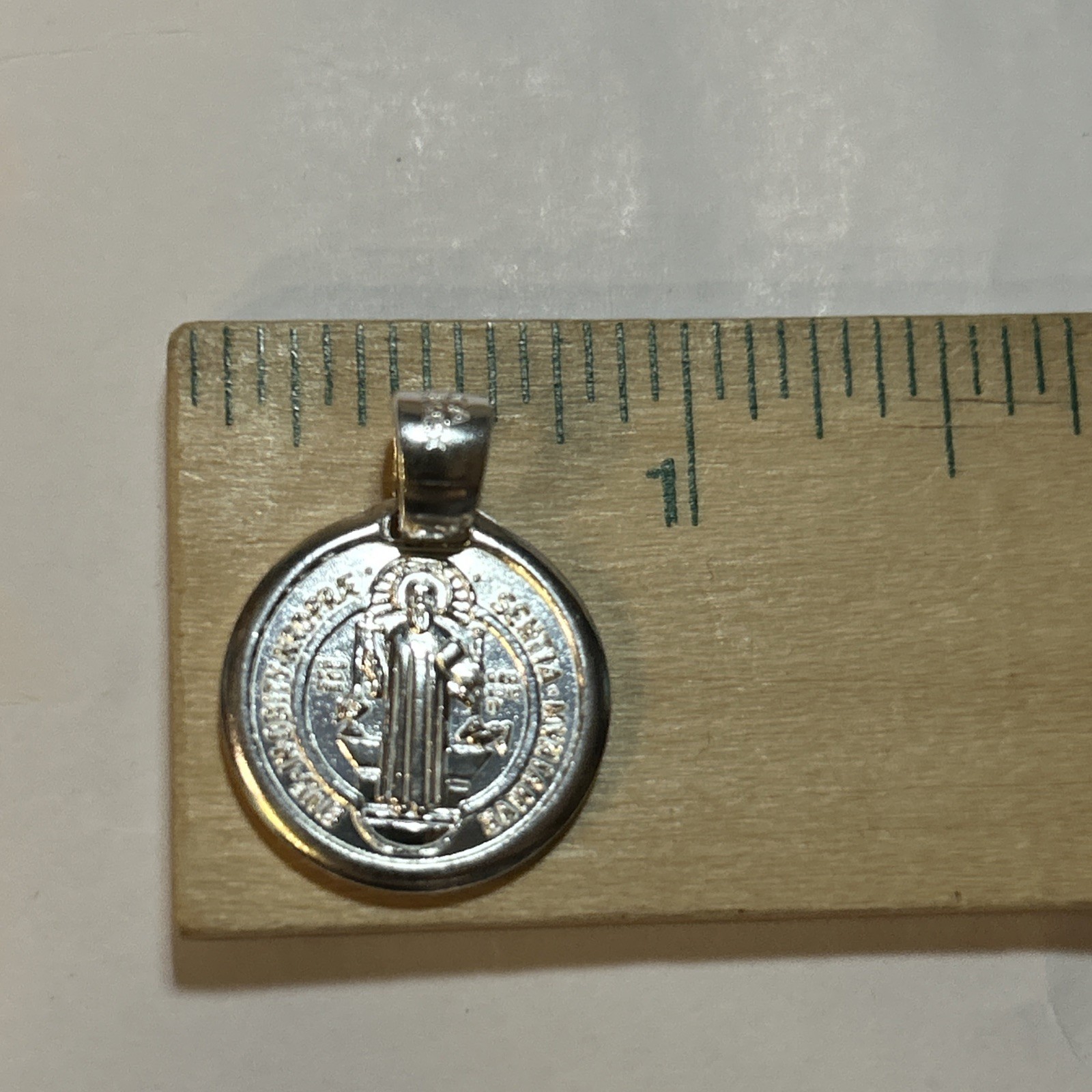 925 Sterling Silver Saint Benedict Medal Round Pendant 2 Sided Prayers NEW Solid
