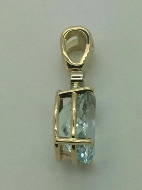 3.00 Ct Oval Cut Aquamarine & Diamond Solitaire Pendant 14K Yellow Gold Plated