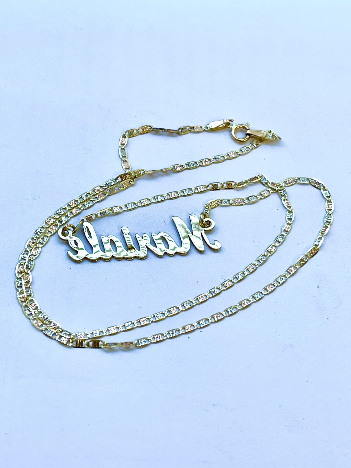14K Solid Gold personalized Custom Name Necklace with Valentino Necklace