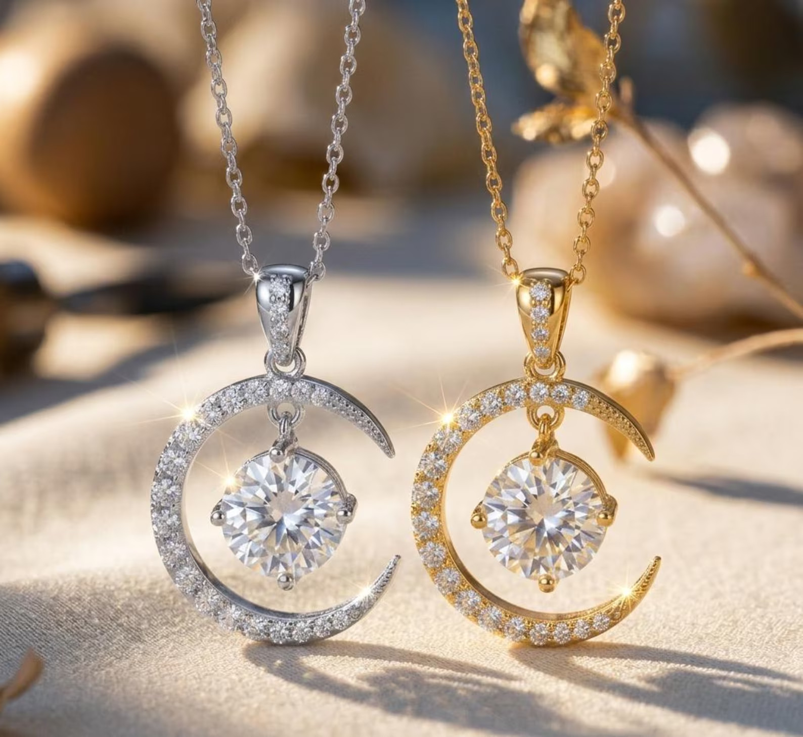 Moissanite Moon Necklace 2ct 925 Sterling Silver | Grade D VVS1 Certificate GRA