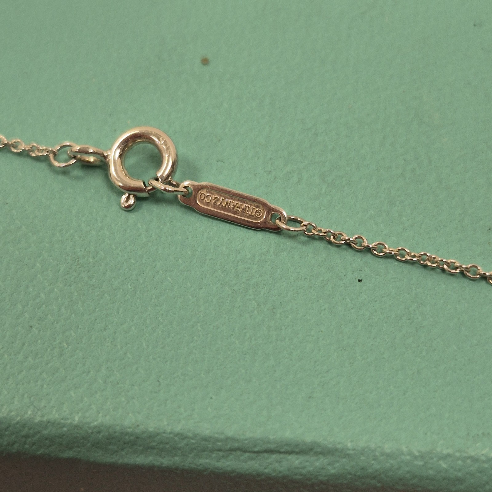 Tiffany & Co Return To Double Mini Green Enamel Heart Silver Necklace Sz 16″#2