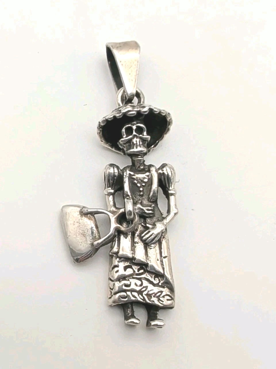 Catrina Day Of The Dead Sterling Silver Pendant w/ Dangle Purse Skeleton Skull