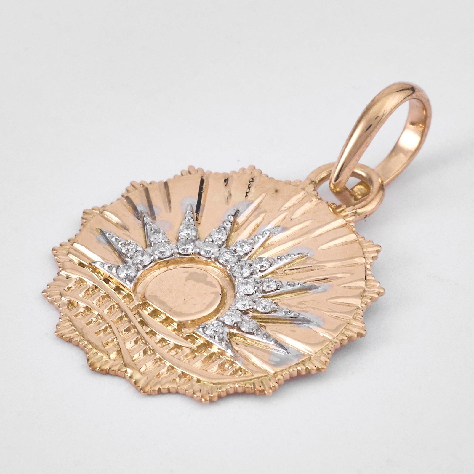 0.12 ct Natural Diamond Sunburst Pendant 14K Gold Solid Gold Layering Pendant