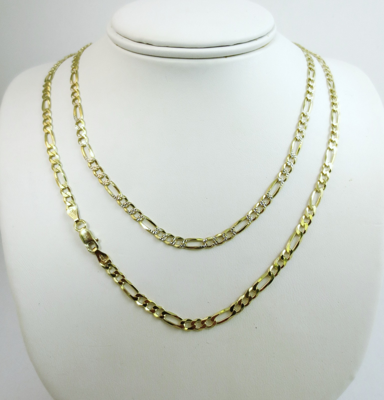 3.5mm Figaro Pave Chain. Vermeil Gold over Sterling Silver 2 tone, 16 to 30 Inch