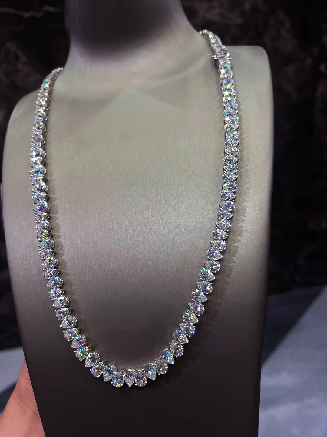 Pear Shape MOISSANITE Tennis Chain Necklace 4X6 mm 22″Inch 925 Sterling Sliver