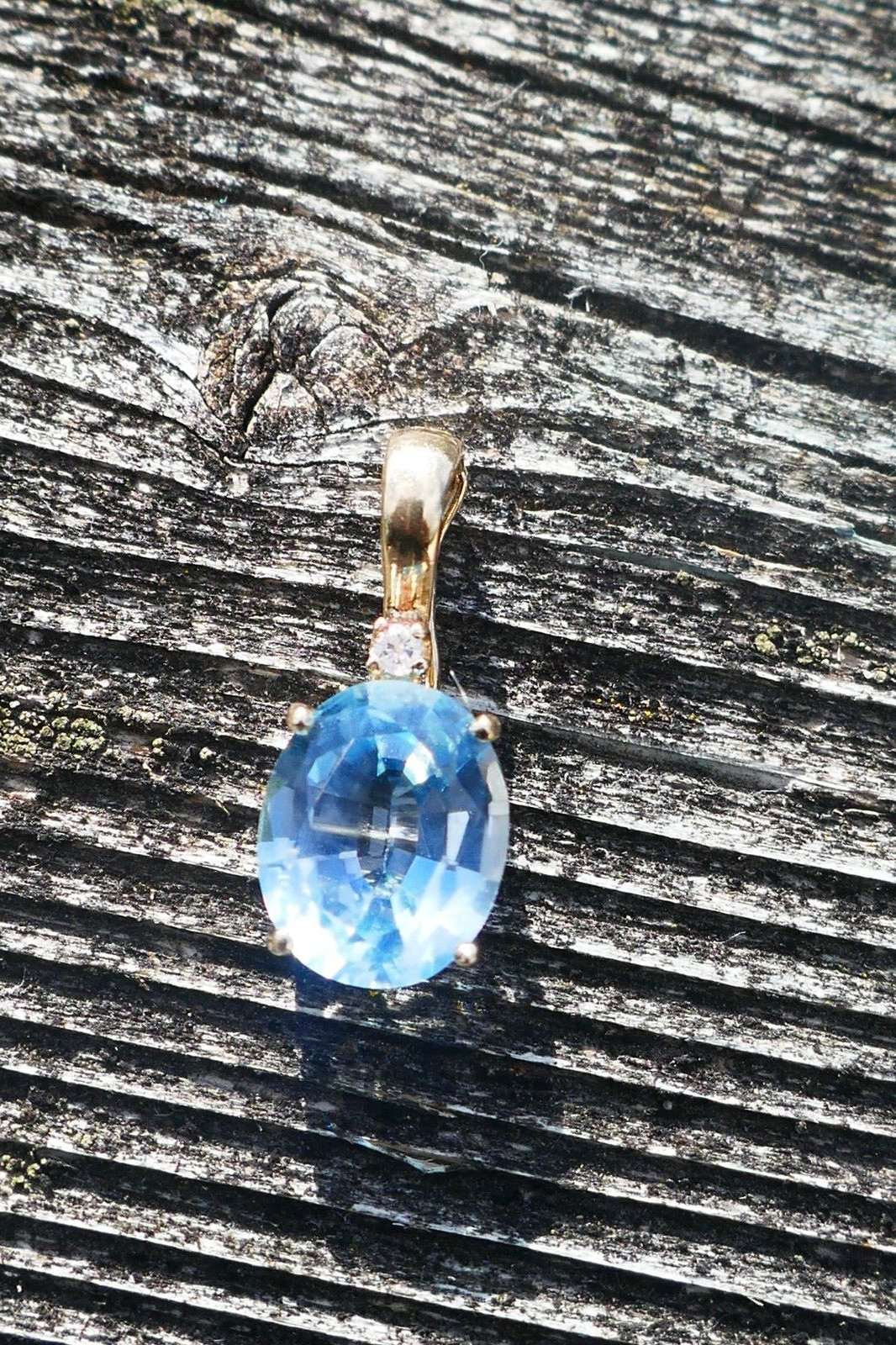 Lovely 14kt Yellow Gold Blue Topaz & Accent Diamond Pendant / Enhancer