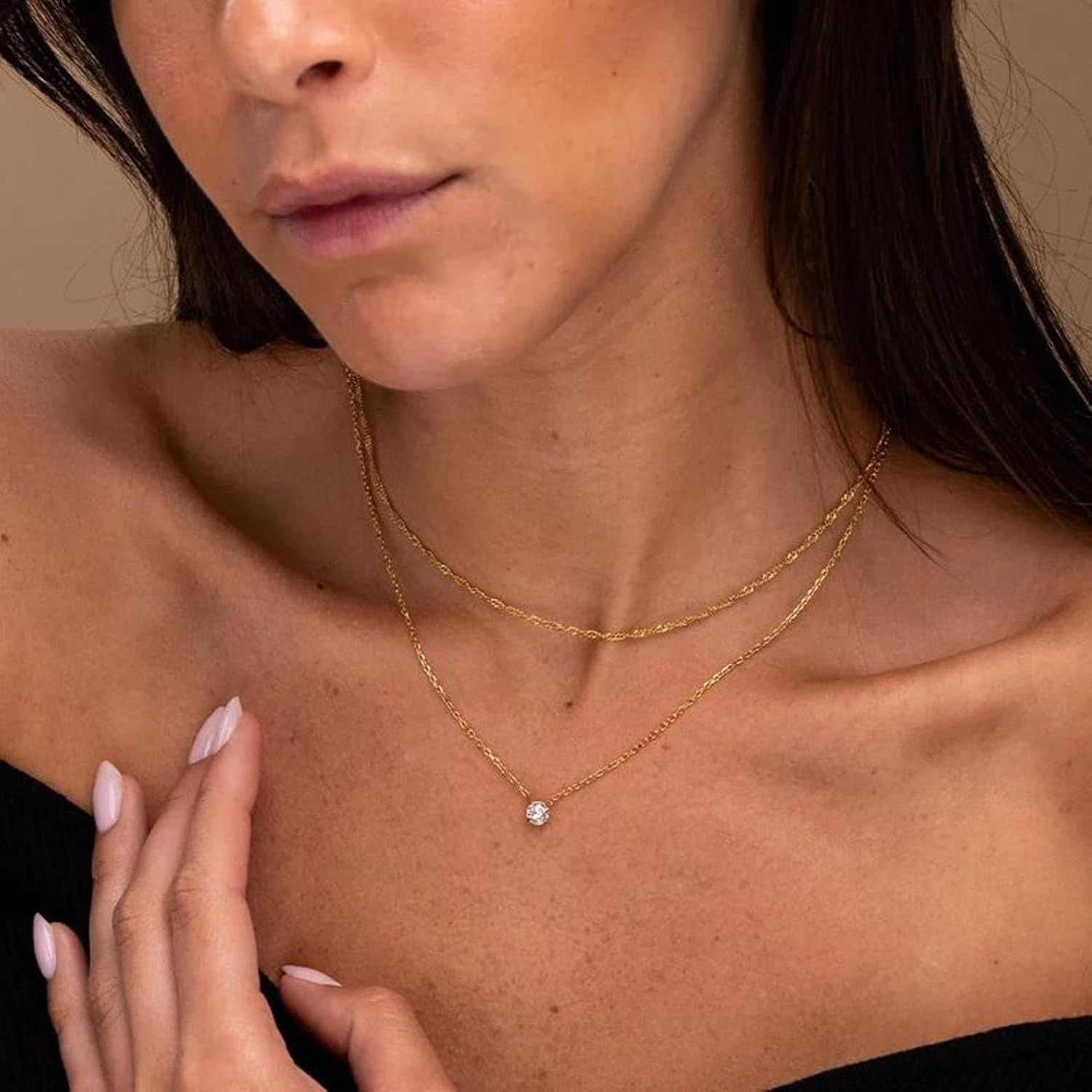 Dainty Gold Necklace for Women Non Tarnish Layered 14K Diamond Pendant Charm Gol
