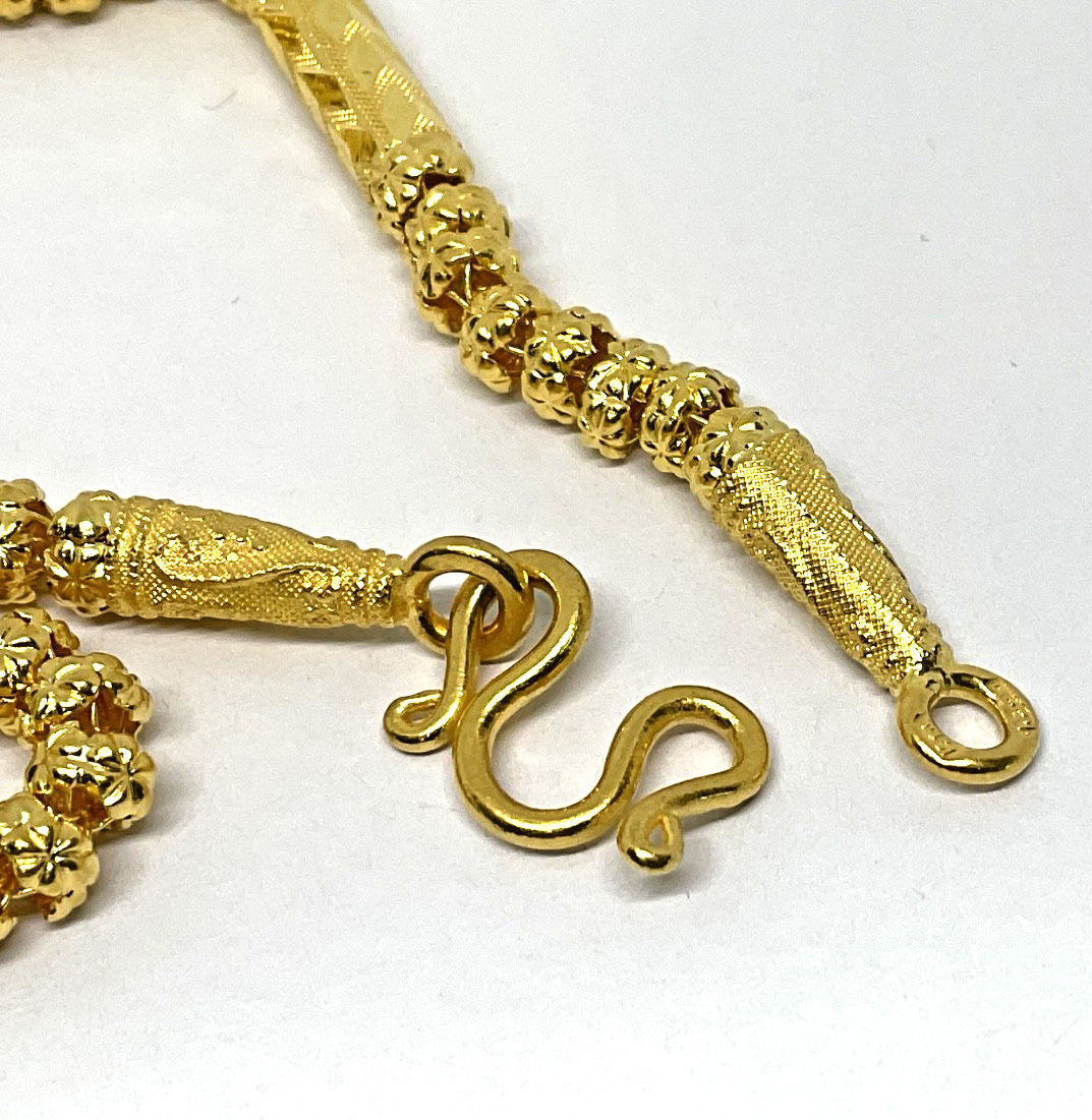 Thai 23K Solid Yellow Gold Bead Bamboo Link Necklace 30.5 Grams Tested 24″ long
