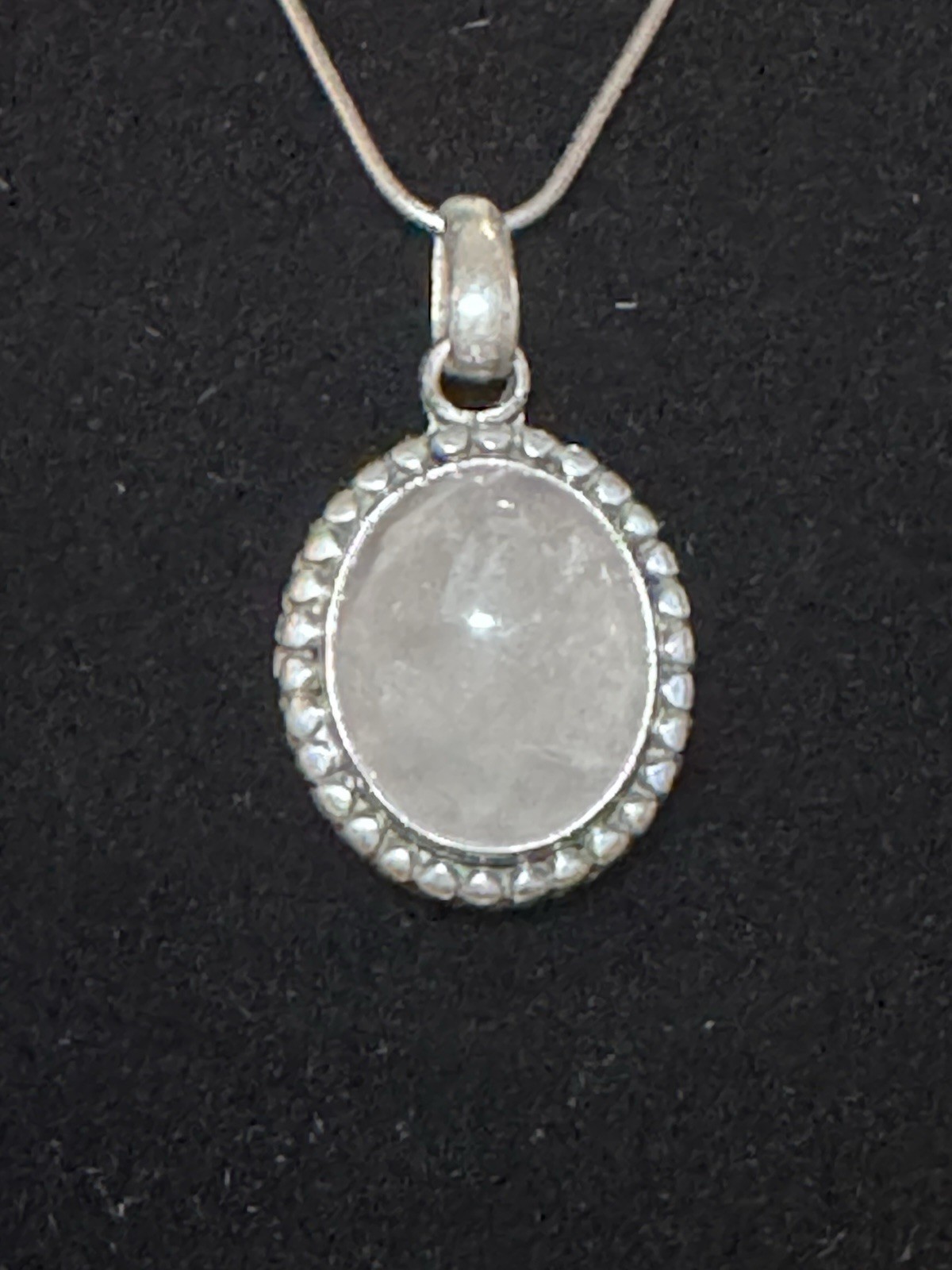 925 Sterling Silver Oval Natural Pink Quartz Bezel Pendant Snake Chain