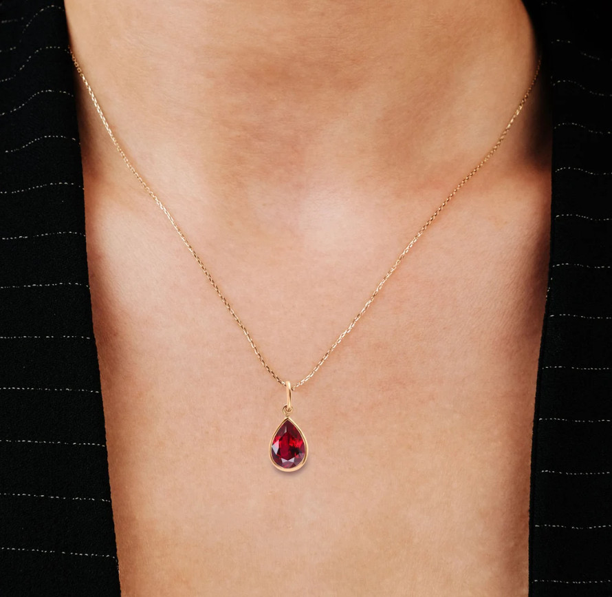 Handmade Gold Plated Garnet Pendant Necklace 925 Silver Birthday Gift For Girls