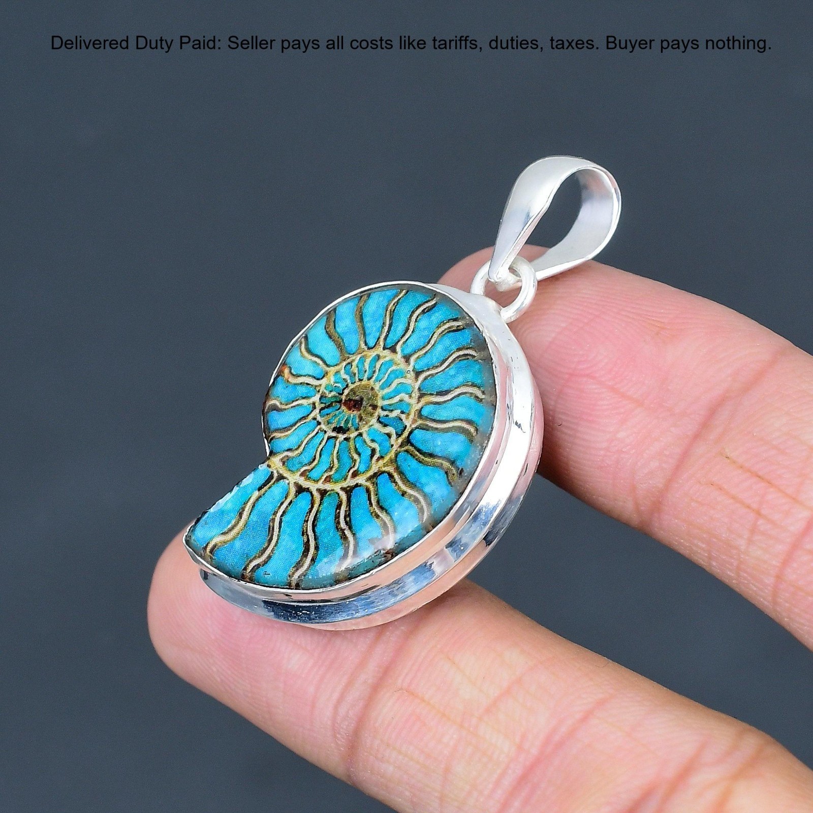 925 Sterling Silver Ammonite Opal Doublet Gemstone Anniversary Pendant Jewelry