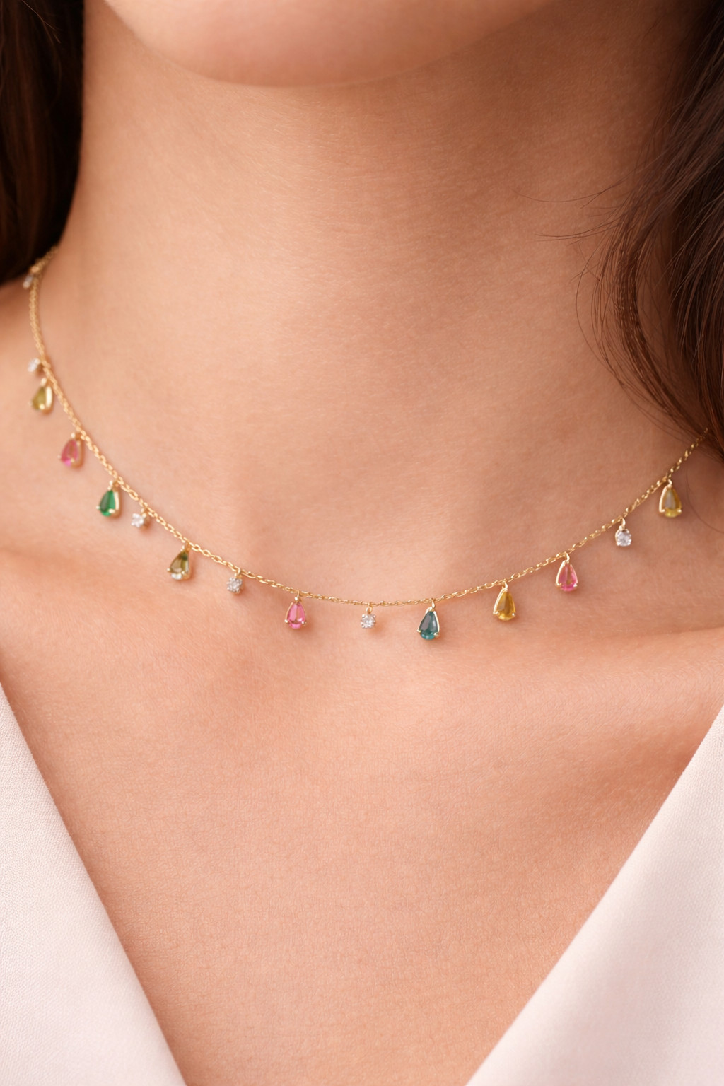 925 Sterling Silver Handmade Necklace Minimalist Multi Gemstone Annivery Gift