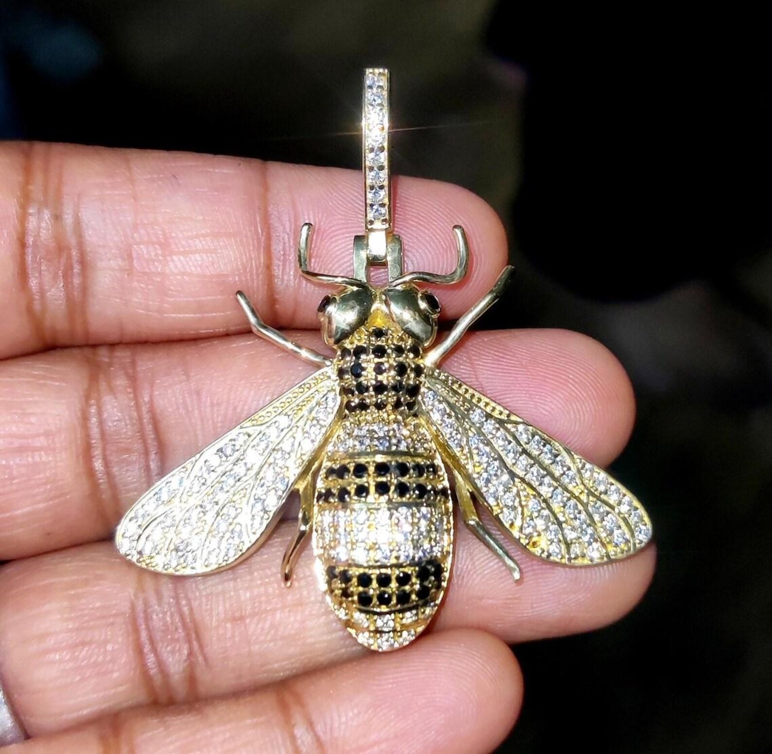 Honey Bee Pendant VVS1 Passing Moissanite 3Ct Round Cut 14K Yellow Gold Plated