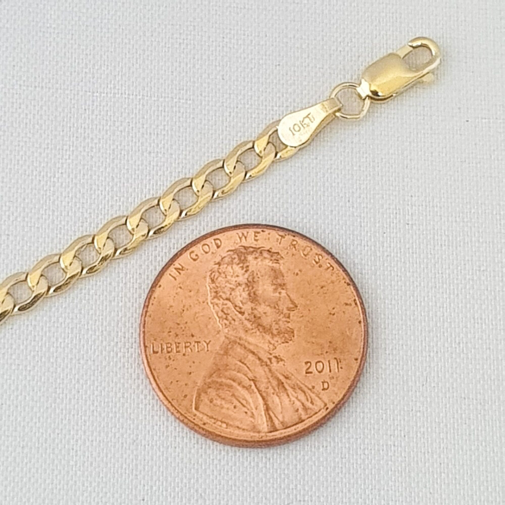 HOLLOW 10K Yellow Gold Men’s Women 3.5mm Cuban Curb Link Chain Necklace, 16″-30″