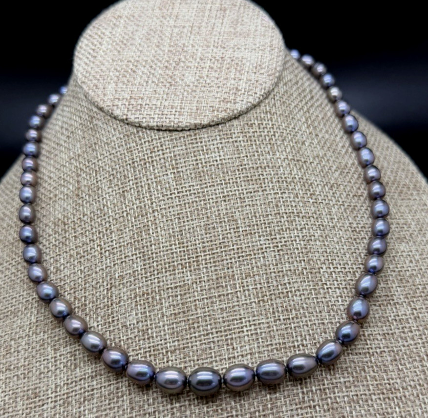 HONORA STERLING SILVER DARK PEACOCK 6-9MM PEARL 18″ NECKLACE NIB