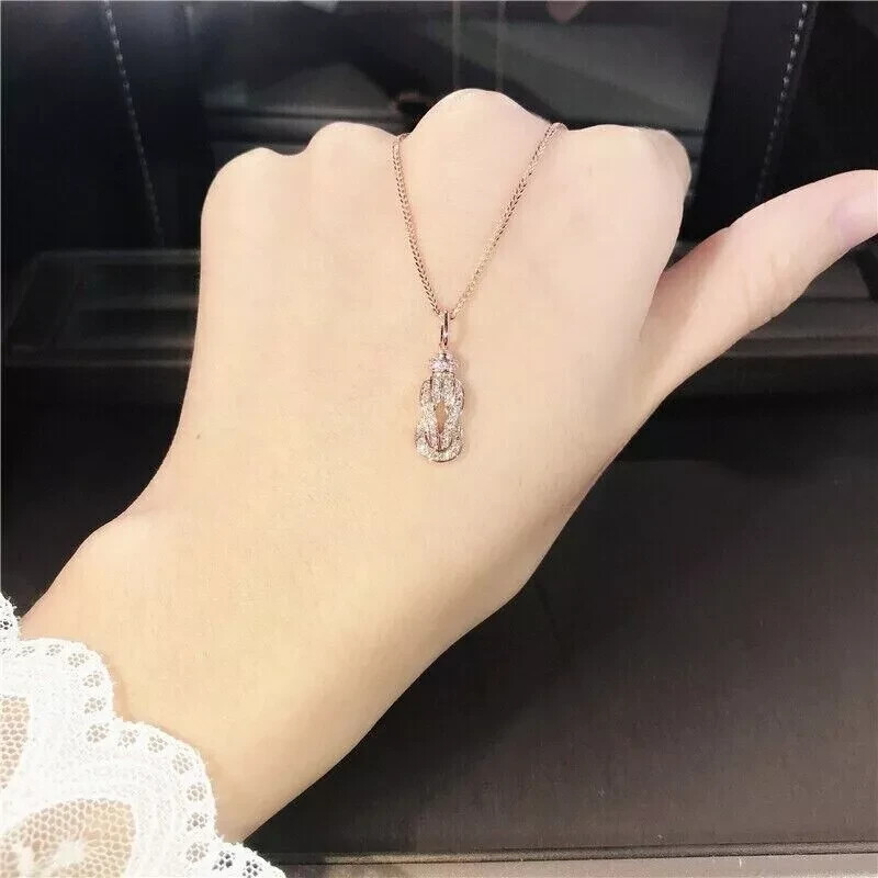 1.20Ct Round Cut Diamond Knot Pendant 14K Rose Gold Plated 18″ Free Chain