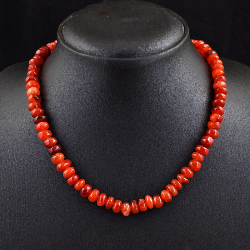218 Cts Earth Mined Single Strand Carnelian Rondelle Beads Necklace JK 21E359