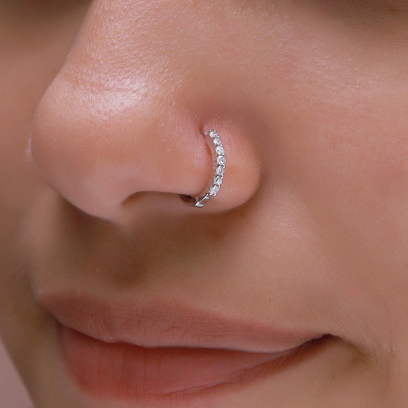 0.05 CT Lab Grown Diamond Nose Ring for women 925 Silver 14k White Gold Plated