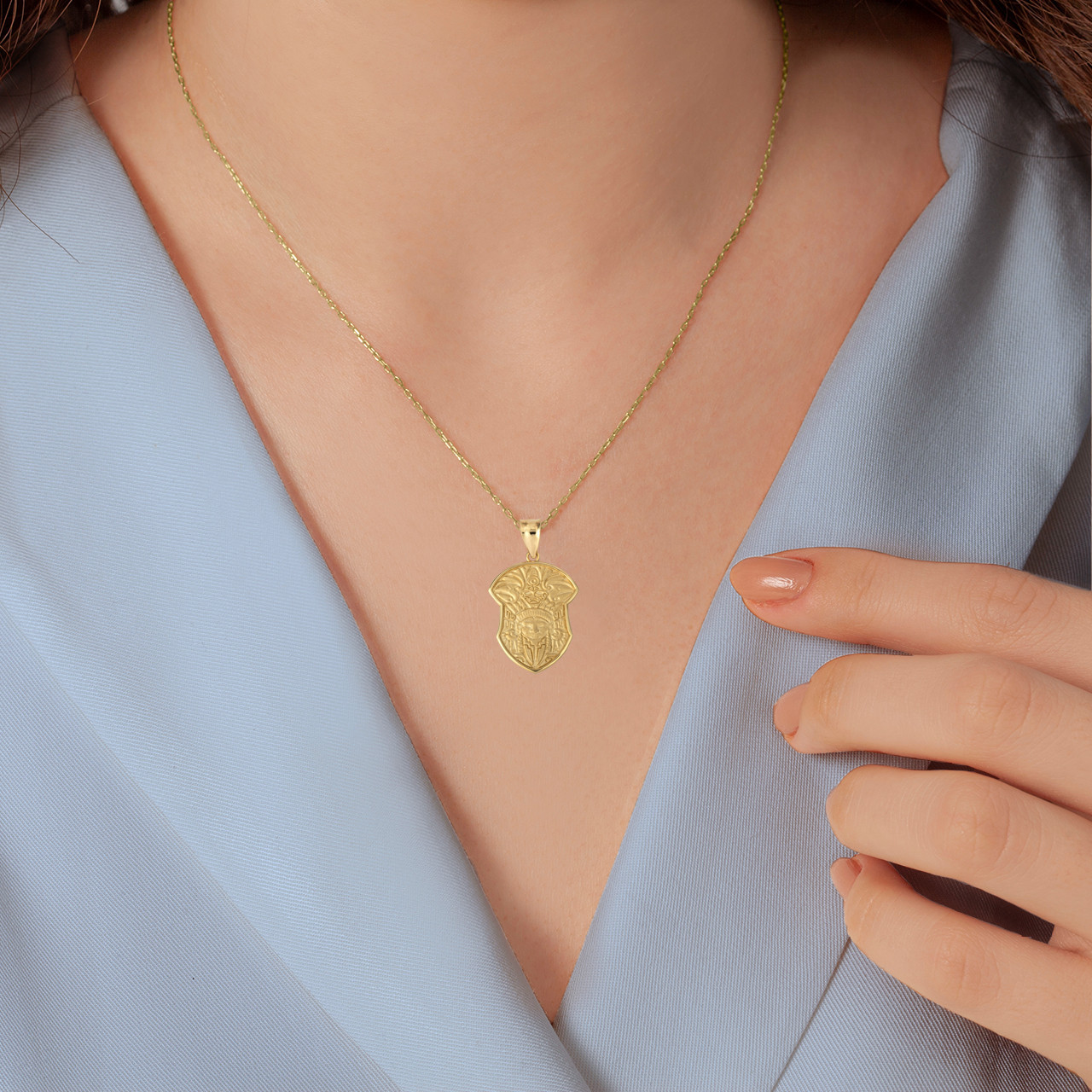 Solid Gold Aztec Tribe Shield Pendant Necklace (Available in Yellow/Rose/White)